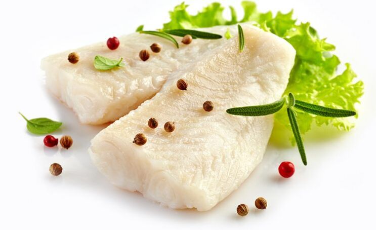 The diet for gout includes boiled cod fillet